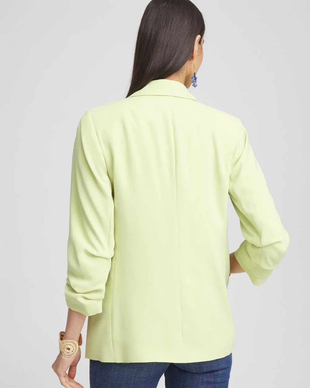 Chico's Outlet Frozen Lime Notched-Lapel Ruched Sleeve Blazer