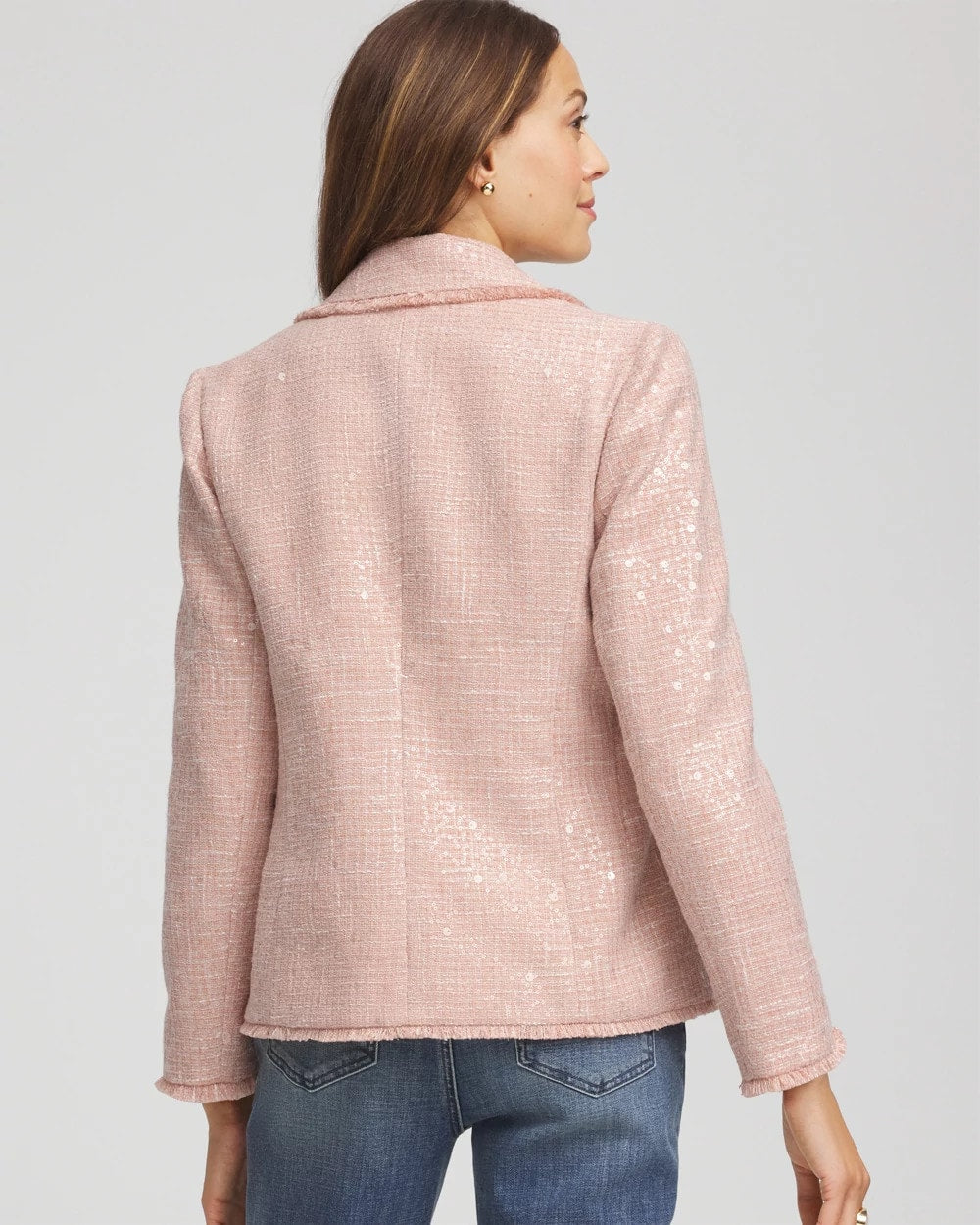 Chico's On Sale Pink Party Tweed Sequins Blazer