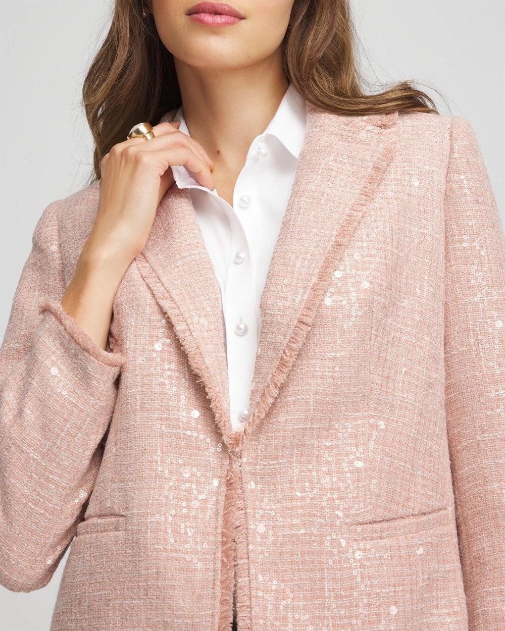 Chico's On Sale Pink Party Tweed Sequins Blazer