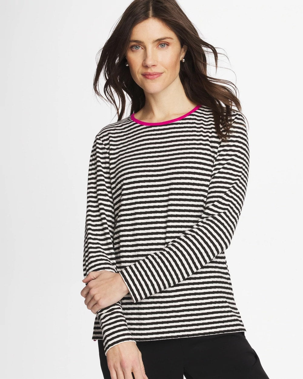 Chico's Online Europa Pink Zenergy® Striped Jacquard Contrast Pullover Top