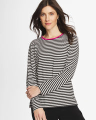 Chico's Online Europa Pink Zenergy® Striped Jacquard Contrast Pullover Top