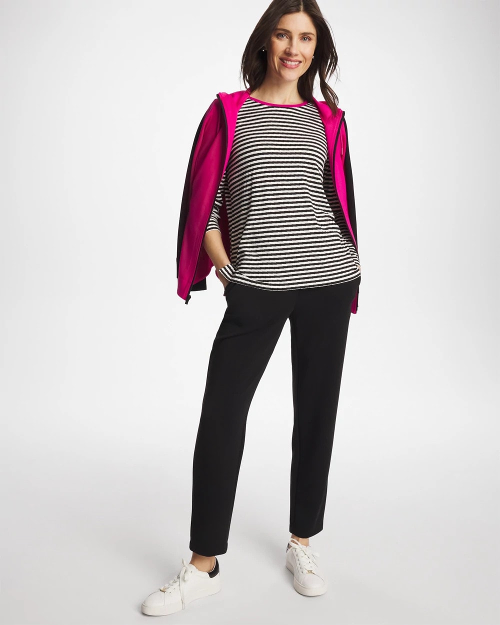 Chico's Online Europa Pink Zenergy® Striped Jacquard Contrast Pullover Top