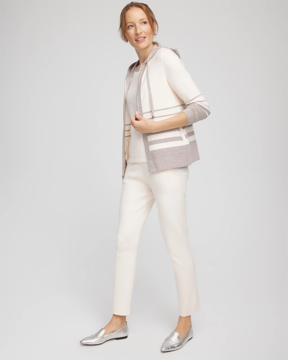 Chico's On Sale English Cream Zenergy® Luxe Metallic Striped Sweater