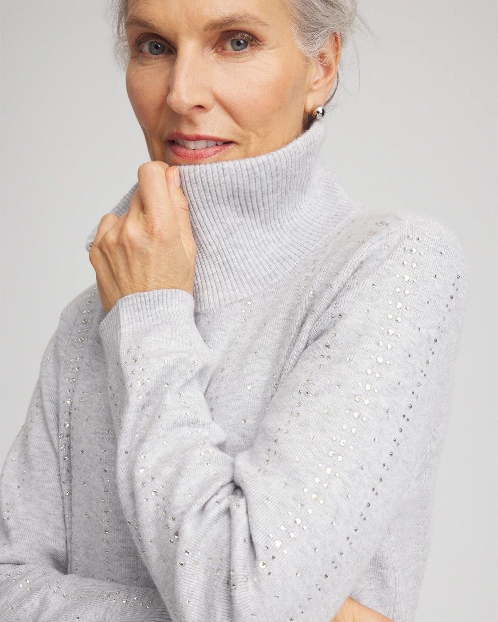 Chico's Outlet Frosted Gray Heather Zenergy® Luxe Diamante Zip Cardigan