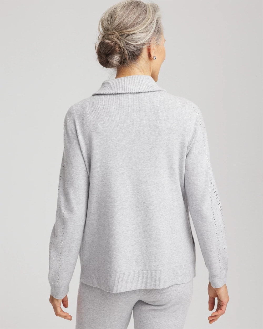 Chico's Outlet Frosted Gray Heather Zenergy® Luxe Diamante Zip Cardigan