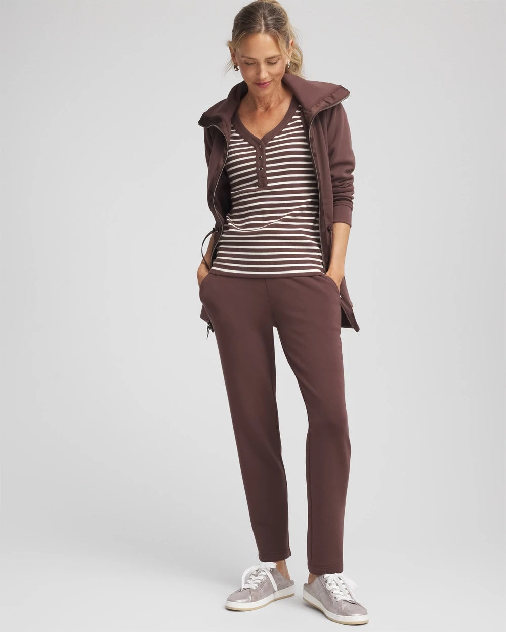 Chico's Outlet Espresso Zenergy® Ribbed Striped Henley Tee