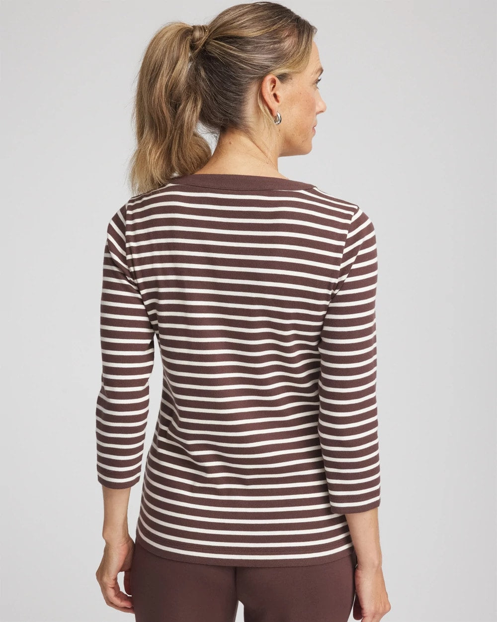 Chico's Outlet Espresso Zenergy® Ribbed Striped Henley Tee