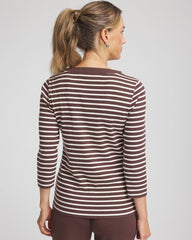 Chico's Outlet Espresso Zenergy® Ribbed Striped Henley Tee