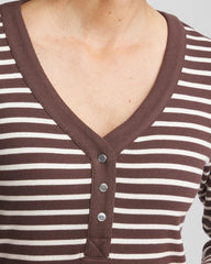 Chico's Outlet Espresso Zenergy® Ribbed Striped Henley Tee