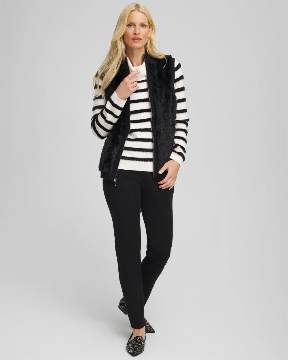 Chico's Discount Black Zenergy® Luxe Eyelash Striped Sweater