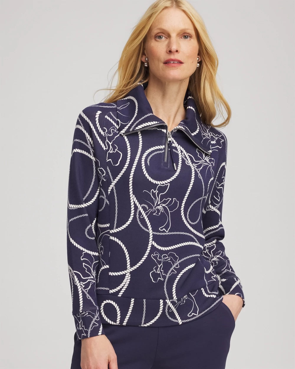 Chico's For Sale Passport Blue Zenergy® Soft Melody Half-Zip Top