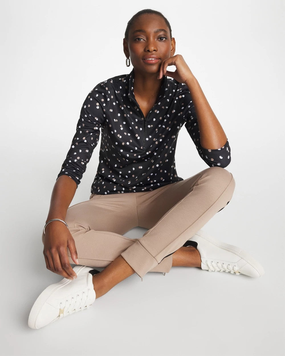 Chico's Sale Studio Taupe Zenergy® UPF Spotted Half Zip