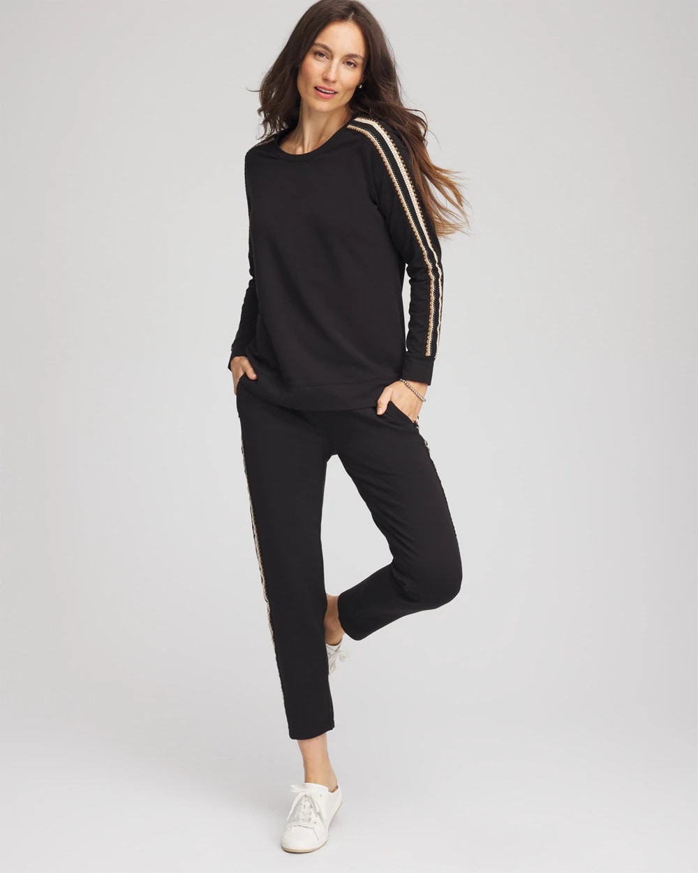 Chico's Outlet Black Zenergy® Lattice-Trim Pullover Top
