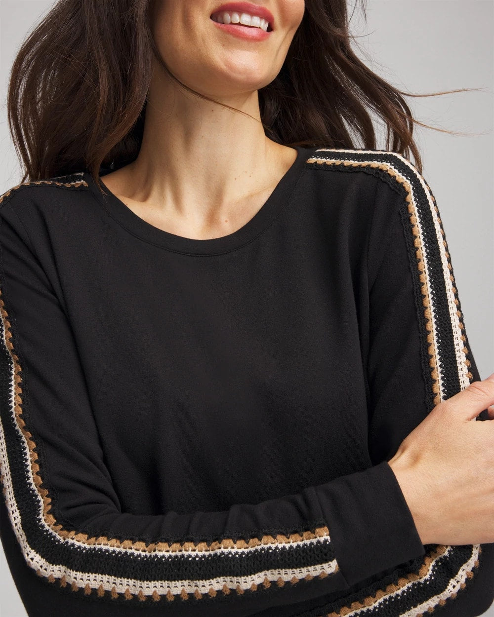 Chico's Outlet Black Zenergy® Lattice-Trim Pullover Top