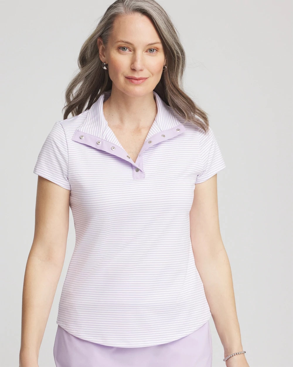 Chico's For Sale Violet Aura Zenergy® Striped UPF Short-Sleeve Top