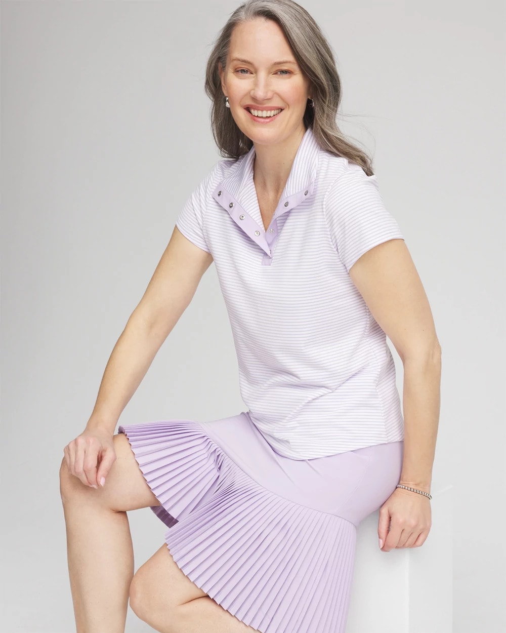 Chico's For Sale Violet Aura Zenergy® Striped UPF Short-Sleeve Top