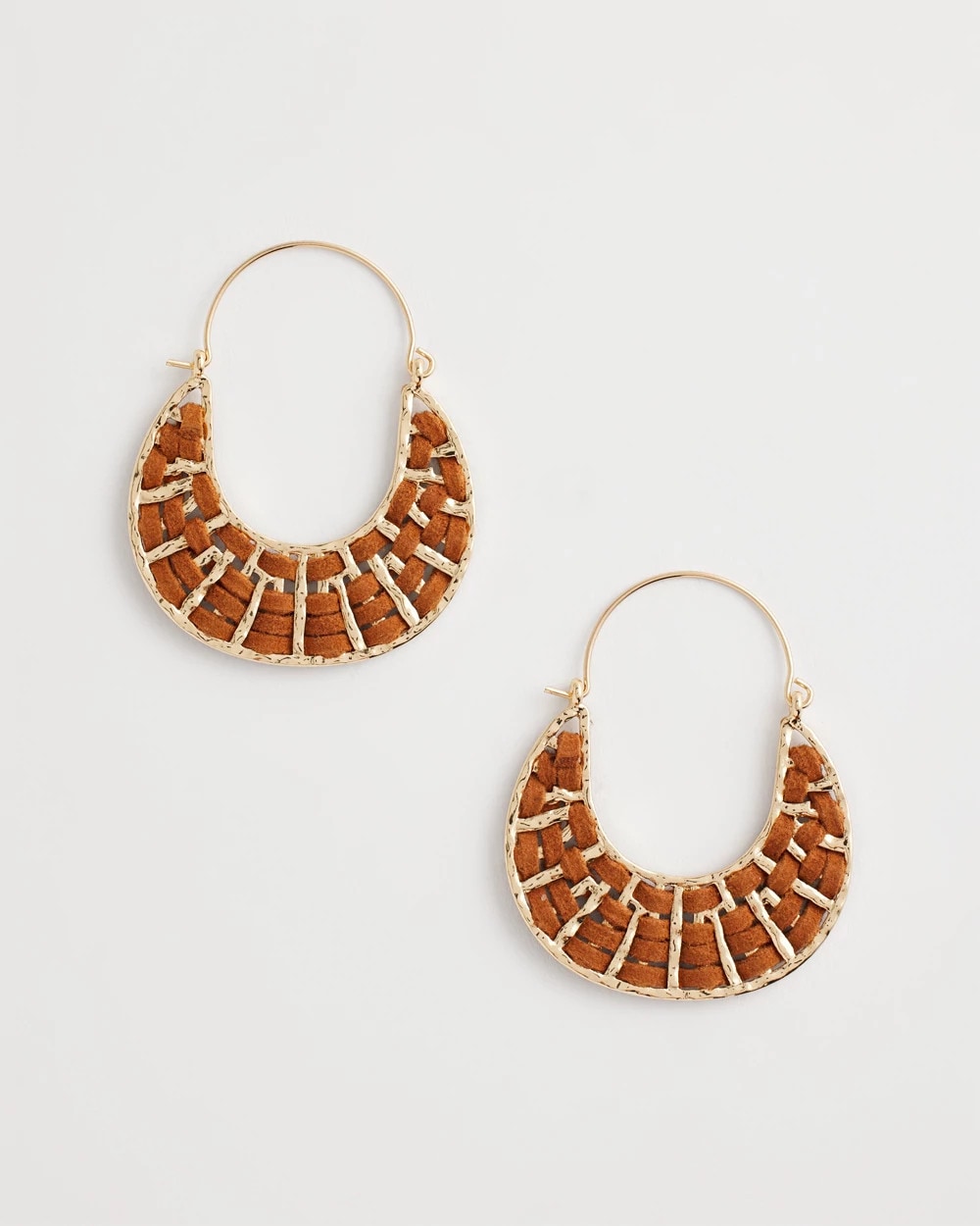 Chico's Discount Neutral Leather Half-Moon Hoop Earrings