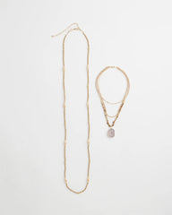 Chico's Outlet Neutral Convertible Agate Pendant Necklace