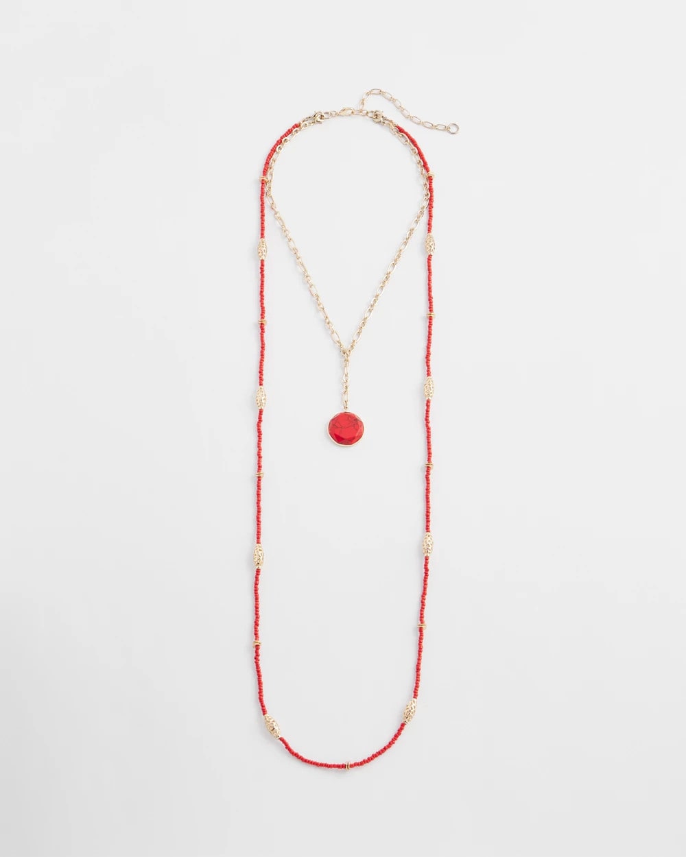 Chico's Online Red Convertible Beaded Pendant Necklace