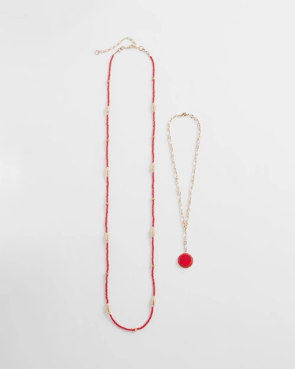 Chico's Online Red Convertible Beaded Pendant Necklace