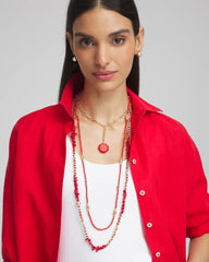 Chico's Online Red Convertible Beaded Pendant Necklace