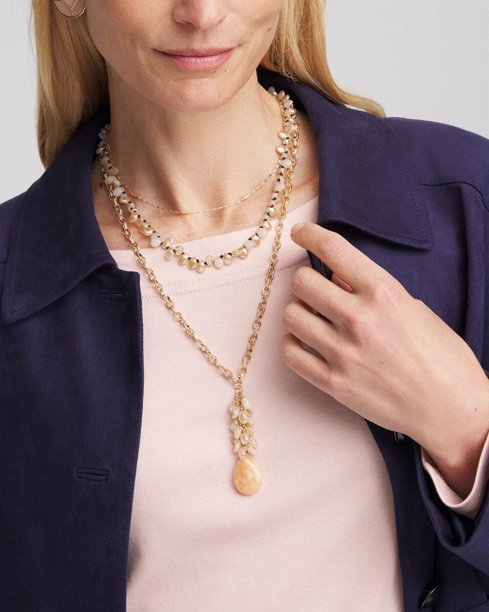 Chico's Online Pale Pink Convertible Rose Quartz Pendant Necklace