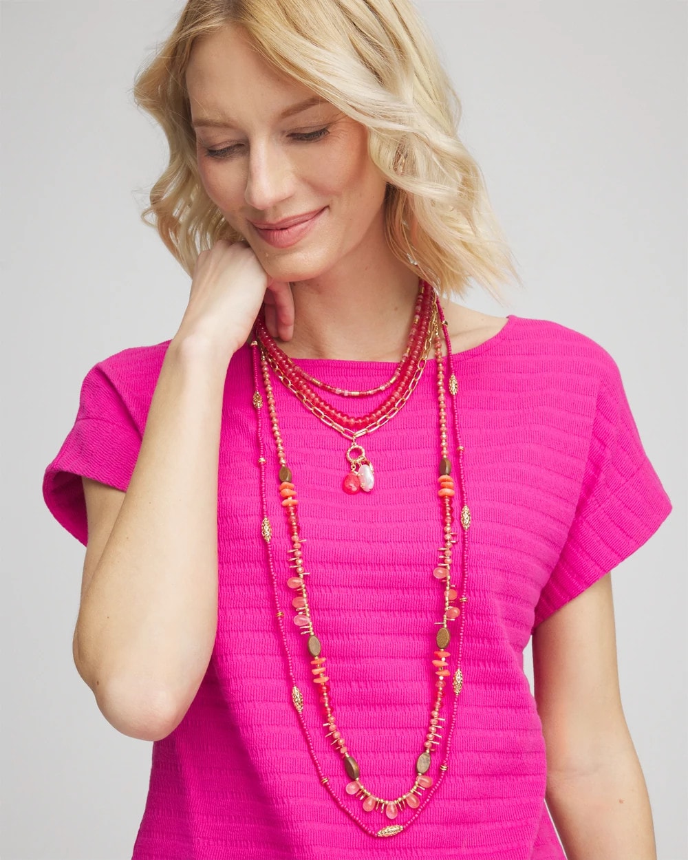 Chico's Sale Pink Convertible Beaded Pendant Necklace