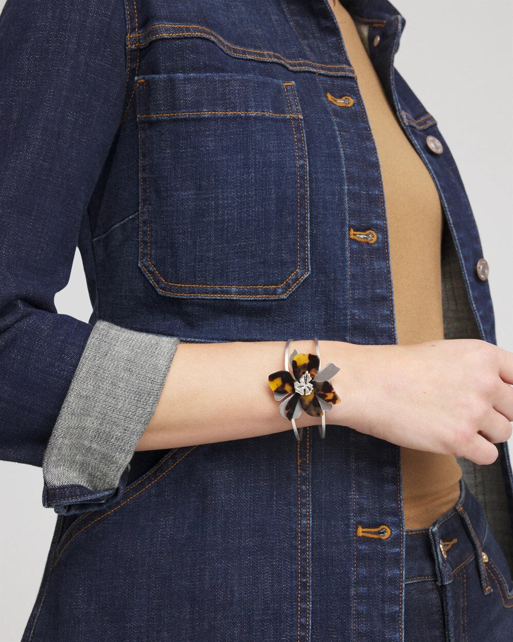 Chico's On Sale Neutral Tortoise Floral Hinge Bracelet
