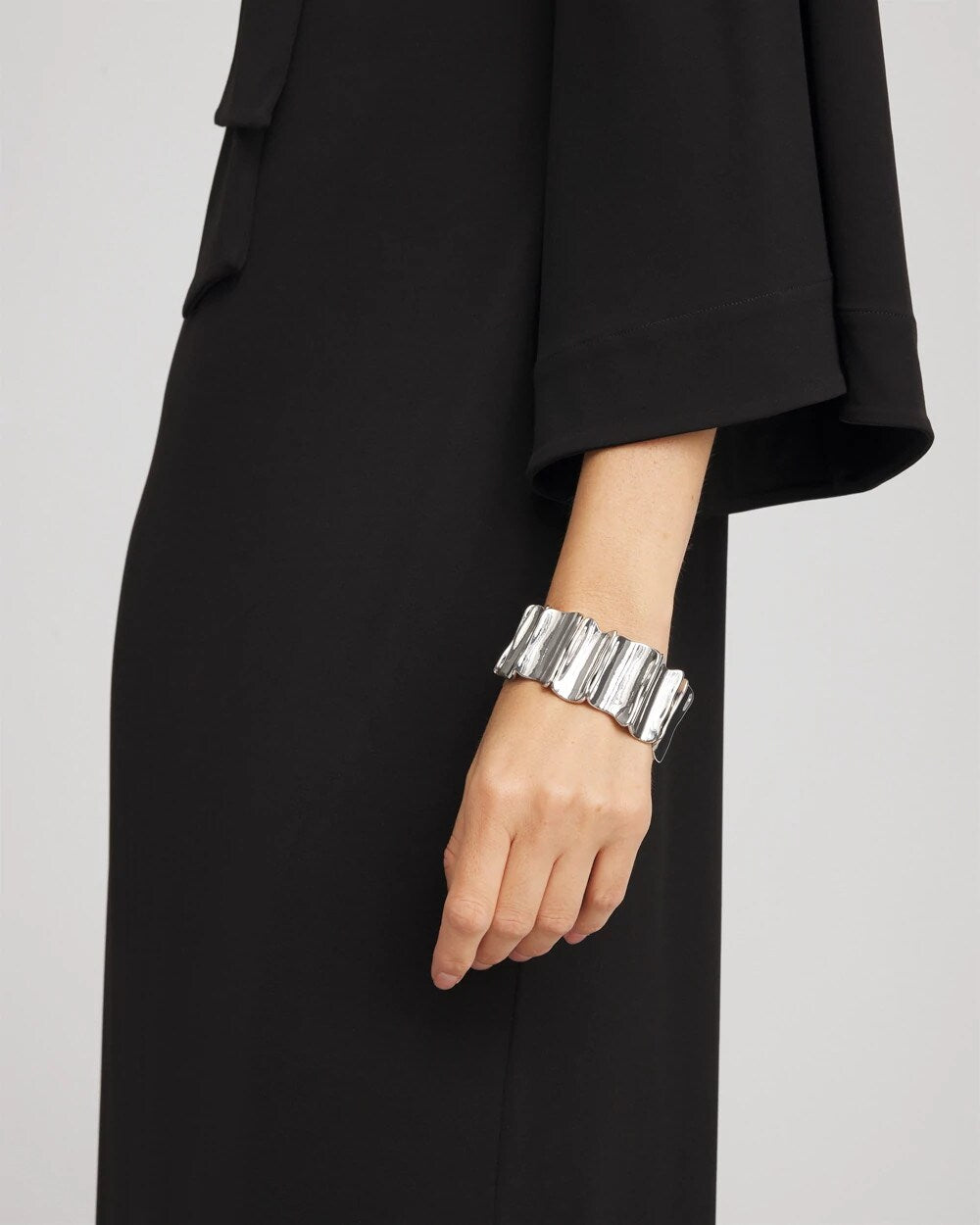 Chico's Sale Silver Silvertone Wave Stretch Cuff Bracelet