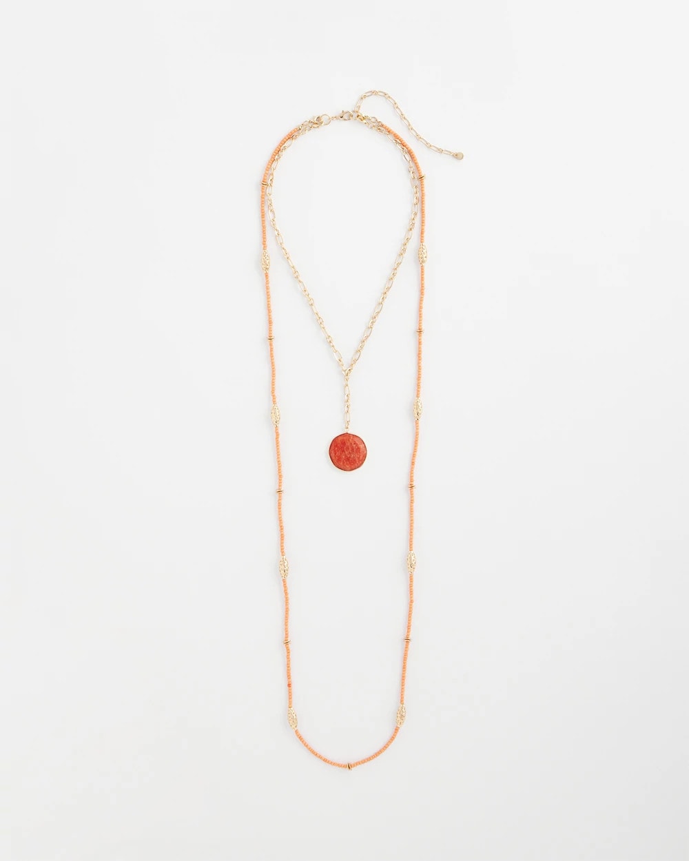 Chico's Outlet Orange Convertible Beaded Pendant Necklace