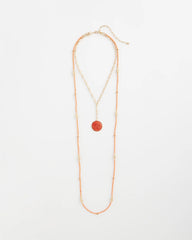 Chico's Outlet Orange Convertible Beaded Pendant Necklace