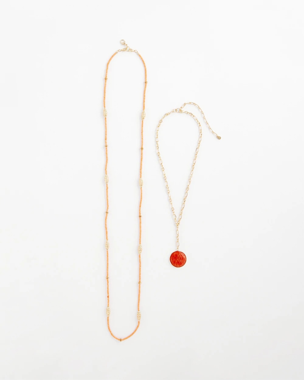 Chico's Outlet Orange Convertible Beaded Pendant Necklace