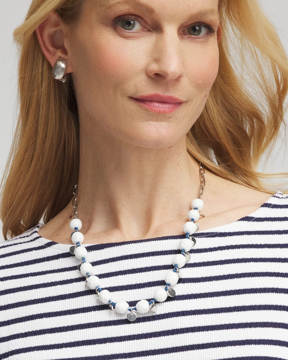 Chico's On Sale Blue And White Convertible White Stone Necklace