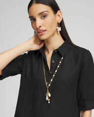 Chico's Online White/Gold Convertible Multi-Strand Jade & Faux Pearl Charm Necklace