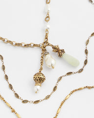 Chico's Online White/Gold Convertible Multi-Strand Jade & Faux Pearl Charm Necklace