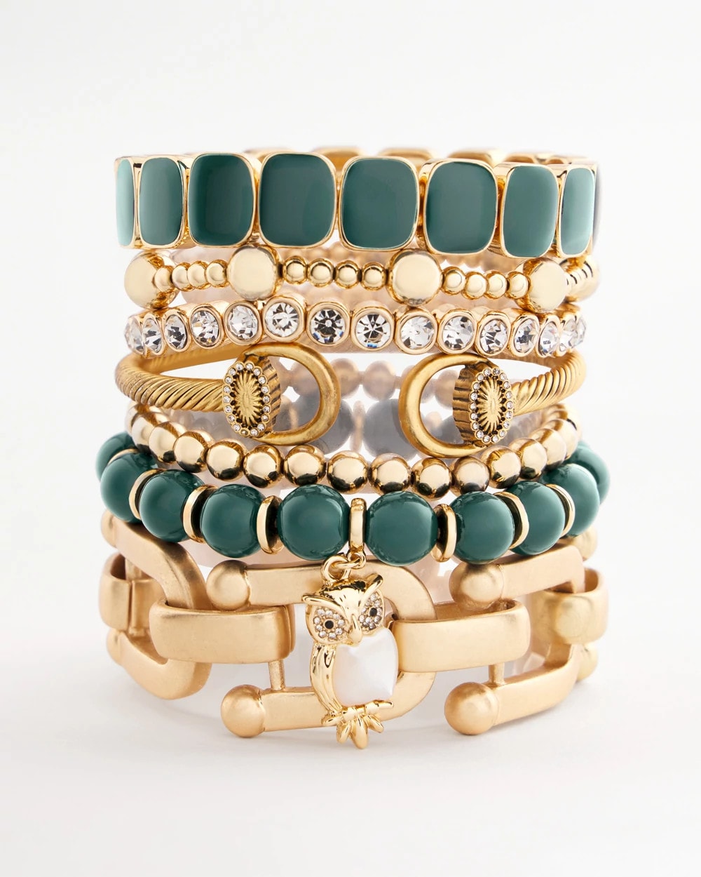 Chico's Sale Darkest Spruce Resin Goldtone Square Stretch Bracelet