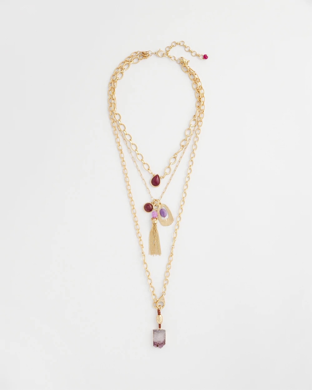 Chico's On Sale Purple Convertible Three-Strand Stone Pendant Necklace