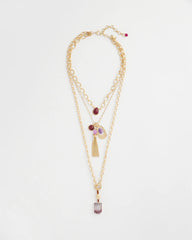 Chico's On Sale Purple Convertible Three-Strand Stone Pendant Necklace