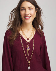 Chico's On Sale Purple Convertible Three-Strand Stone Pendant Necklace
