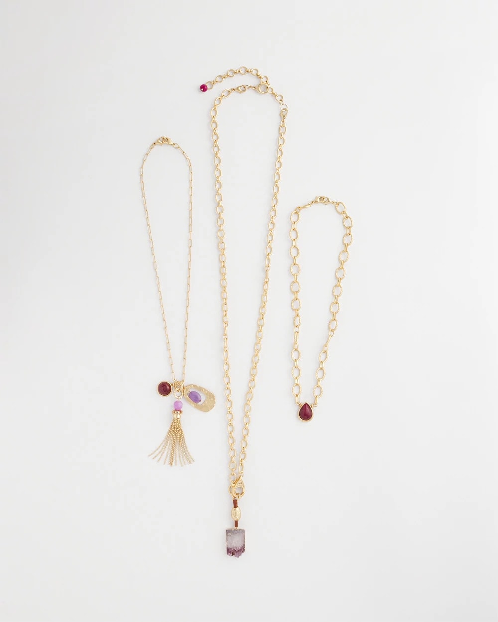 Chico's On Sale Purple Convertible Three-Strand Stone Pendant Necklace