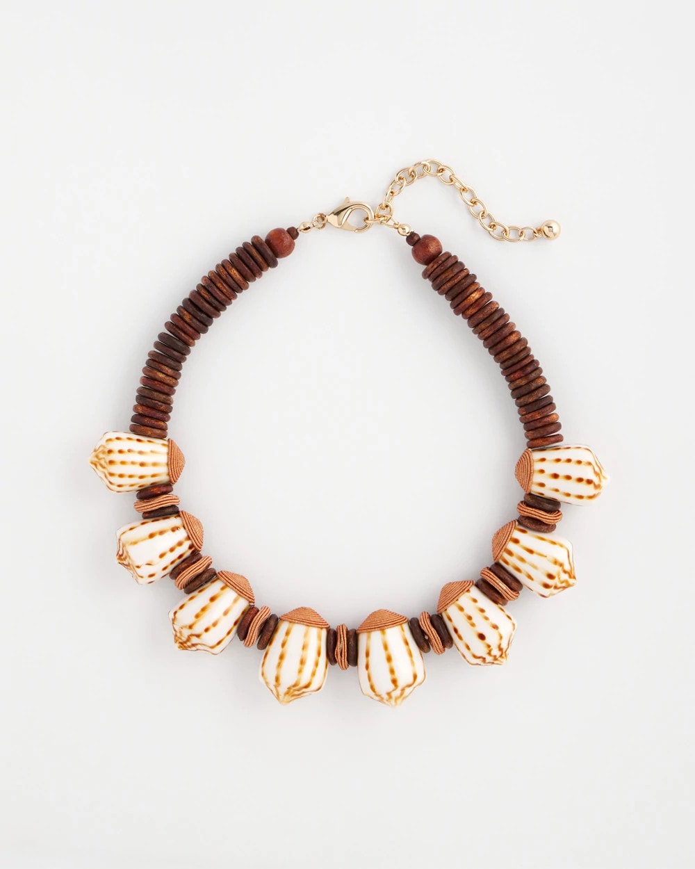 Chico's Discount Neutral Shell & Wood Bib Necklace