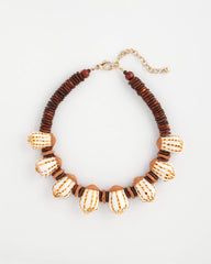 Chico's Discount Neutral Shell & Wood Bib Necklace