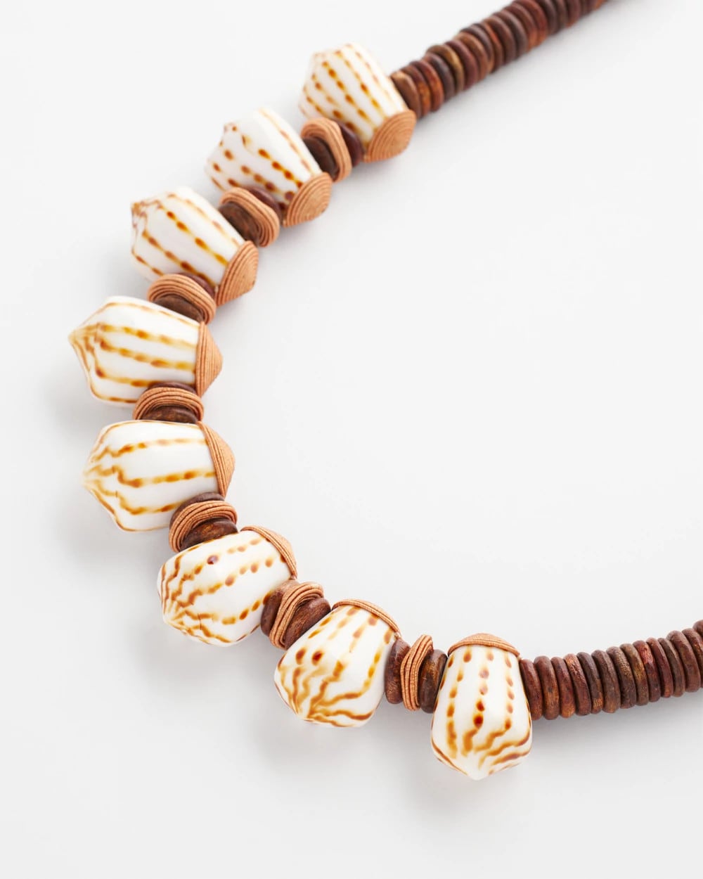 Chico's Discount Neutral Shell & Wood Bib Necklace