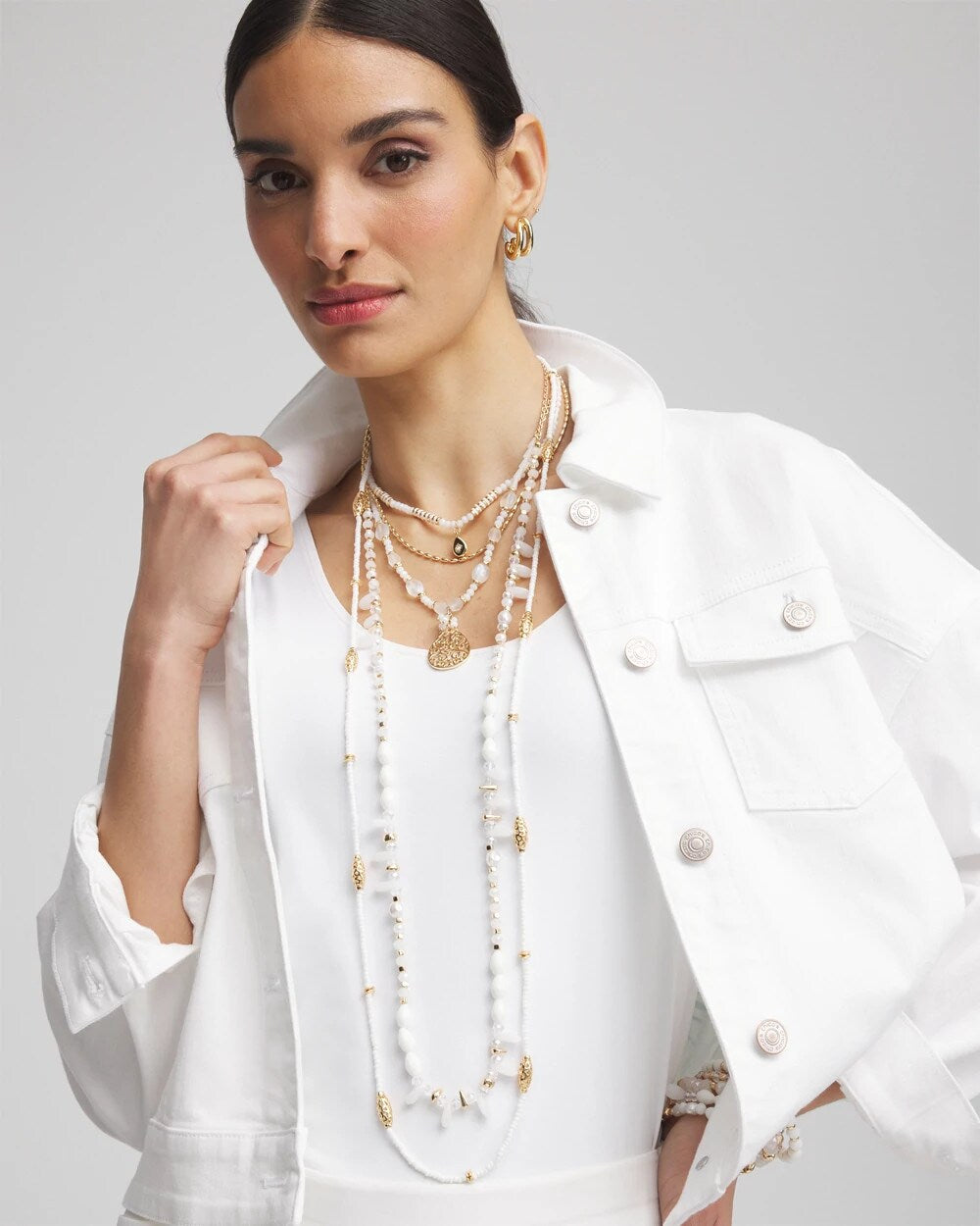 Chico's Outlet White White Beaded Single Strand Necklace