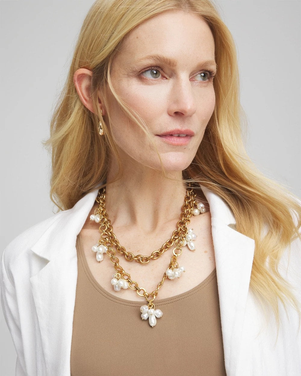Chico's For Sale White/Gold Modern Pearl Clusters Choker Necklace
