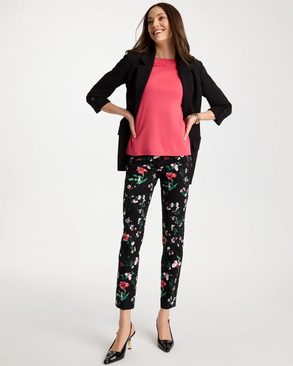 Chico's Discount Black Kyoto Bloom Brigitte™ Slim Ankle Pants