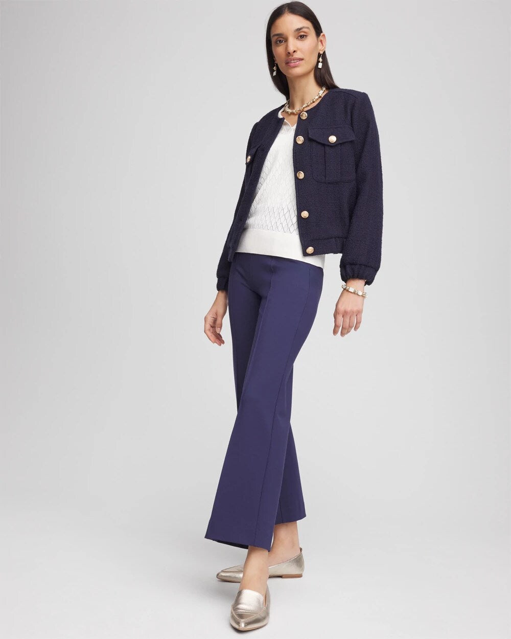 Chico's Outlet Passport Blue Lightweight Juliet Kick Flare Pants