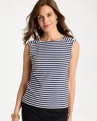 Chico's For Sale Passport Blue Cotton Striped Button Tee