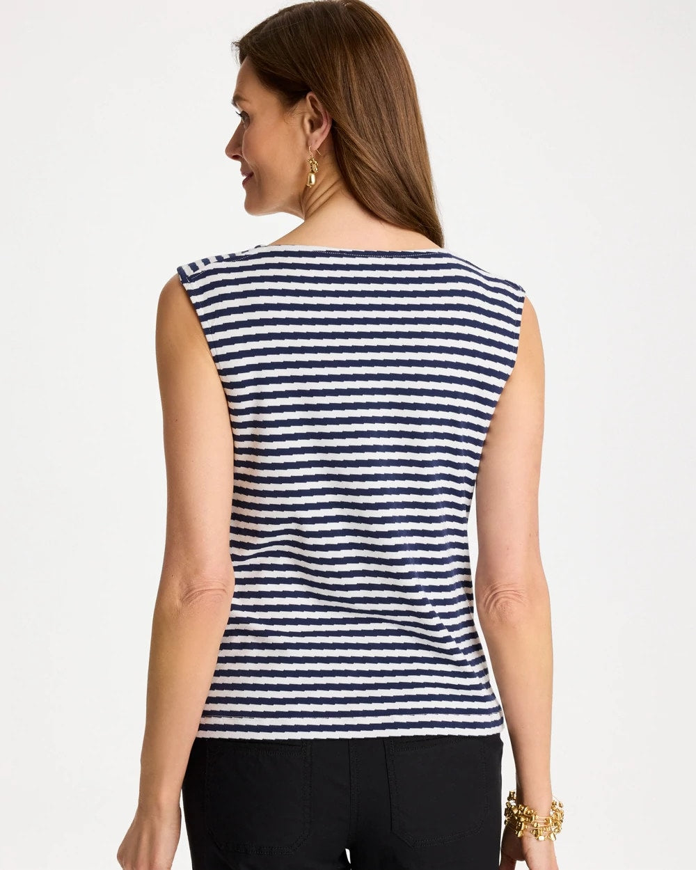Chico's For Sale Passport Blue Cotton Striped Button Tee
