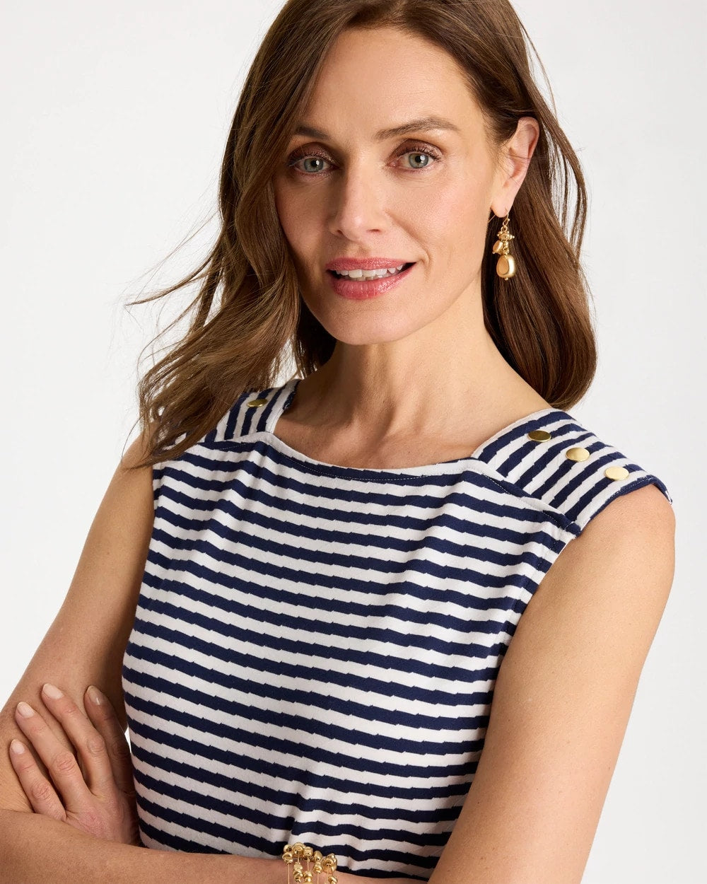 Chico's For Sale Passport Blue Cotton Striped Button Tee